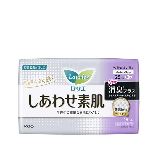 Laurier Happiness Bare Skin Deodorant Plus 25cm Heavy Daytime With Wings 17pcs